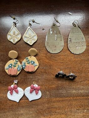 Mixed Earring Set - Neutral, Tan, White, Pink Accents